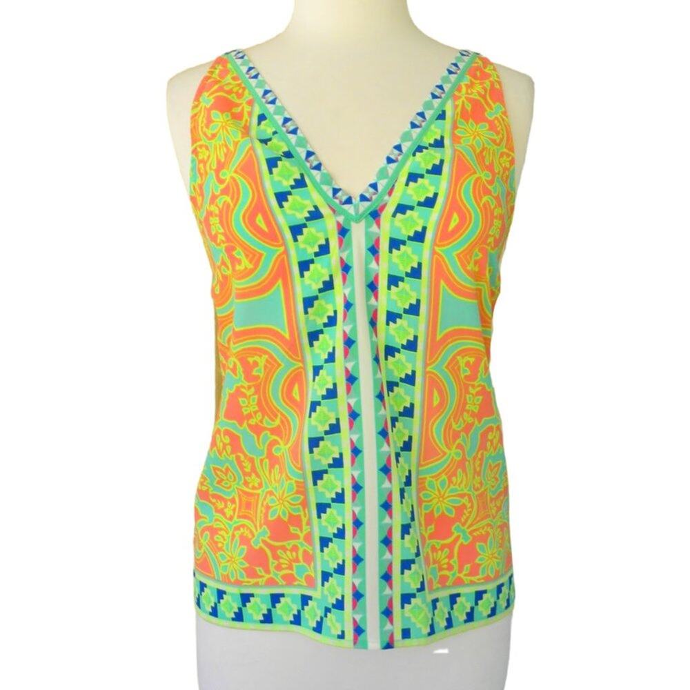 Hale Bob Tank Top Bright Boho Print Smocked Back Cami